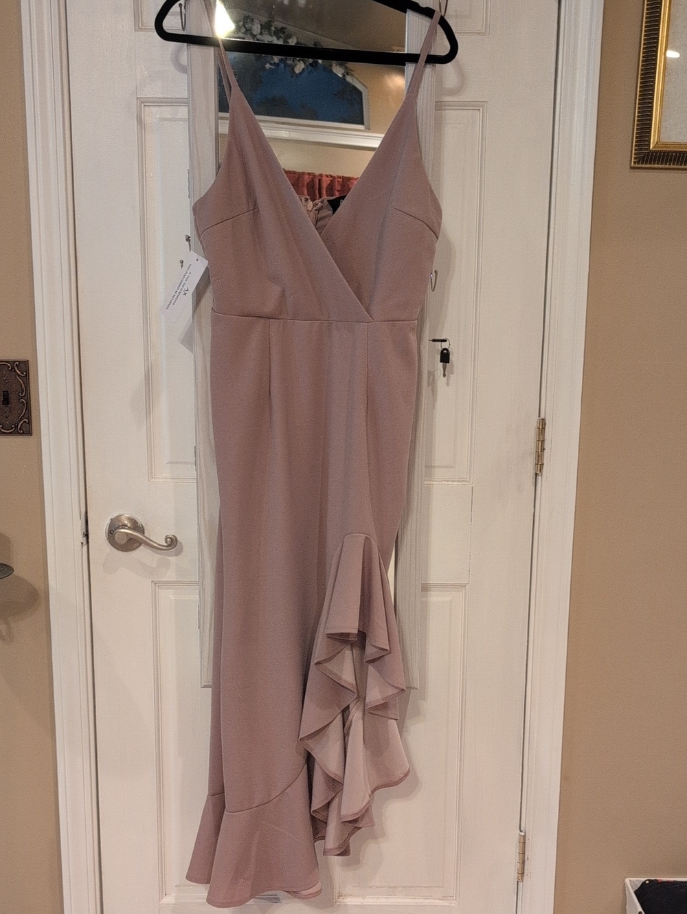 AX Paris Skinny Adjustable Straps Ruffle Midi Dress in Mauve Dressy Dress
